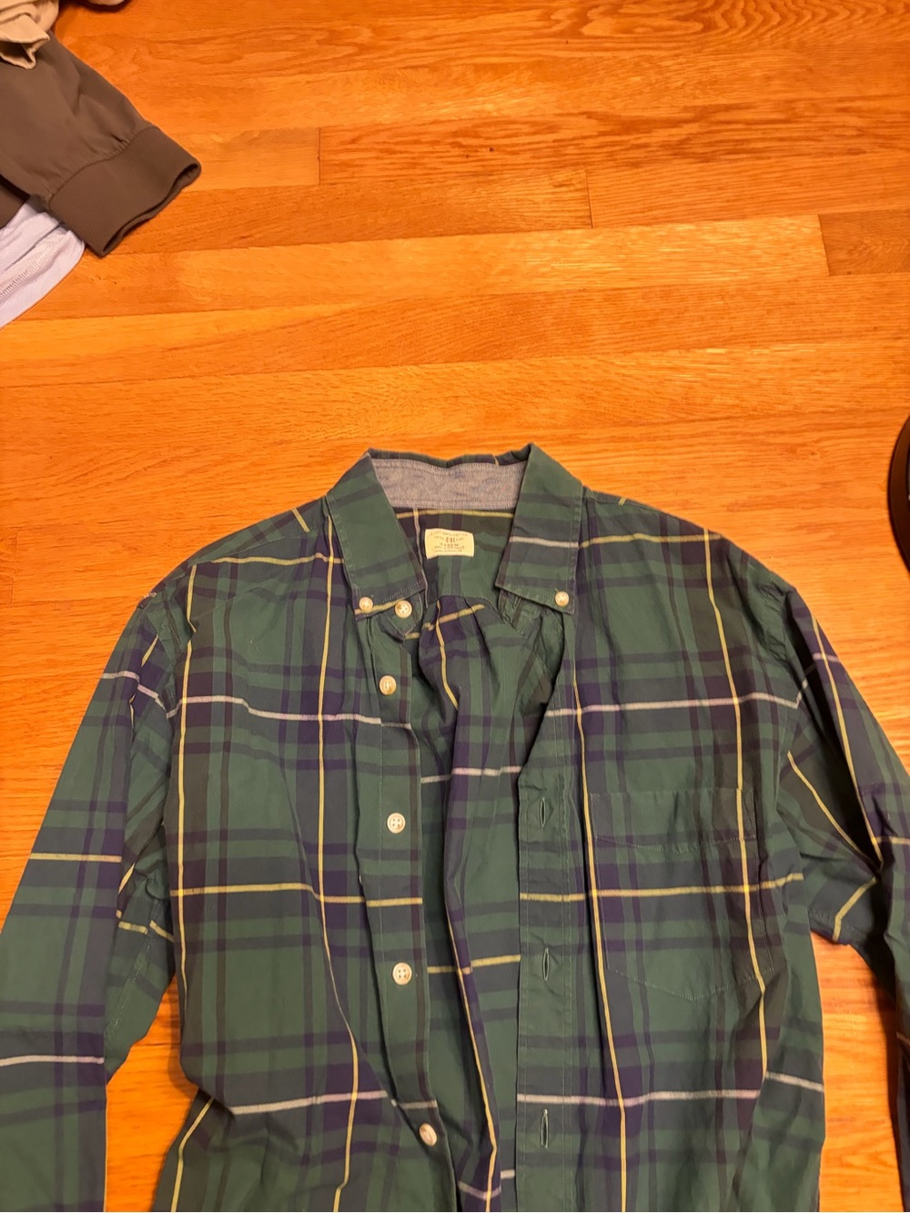 J. Crew Green and Navy Plaid Lightweight Shirt Jacket